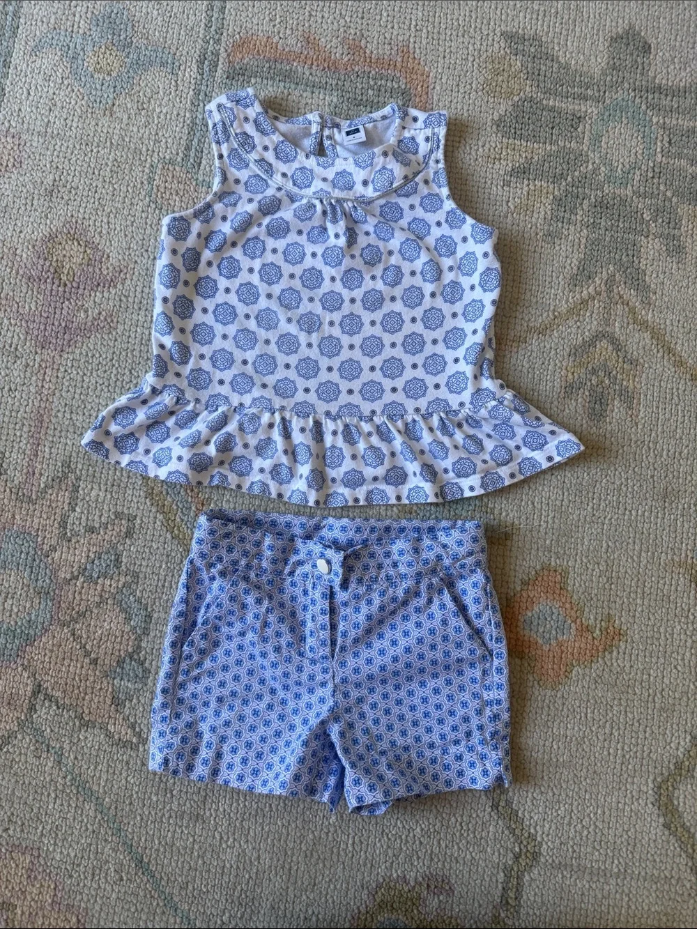 Janie and Jack White and Blue Printed Peplum Top with Matching Shorts